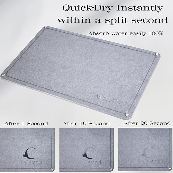 Stone Dish Drying Mat 24×16 Large Diatomaceous Earth Dishes Quick Dry Pad for Kitchen Counter with Heighten Stainless Steel Feet Fits Various Countertops &amp Drain Bowl Racks Dark Gray