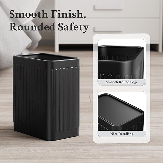 TrashAid Small Bathroom Trash Can 2.1 Gallon Black Bathroom Garbage Can Stainless Steel Waste Basket for Office Under Desk Bedroom Rv Matte Black