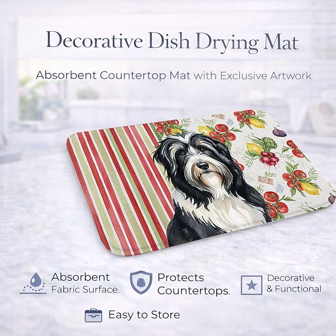 Caroline's Treasures Black Bearded Collie Vegetables Dish Drying Mat Absorbent Dish Drying Mat Pad for Kitchen Counter Dish Drainer Mat for Countertop 14 x 21 Multicolor