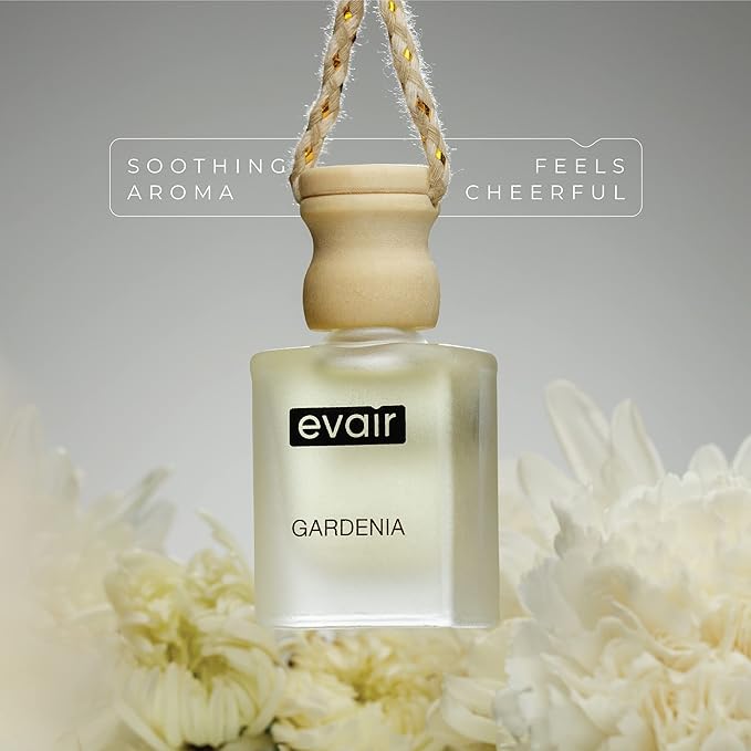 Evair Combo Pack of Car Air Freshener with Essential Oils Fragrances Cool Water Sandalwood &amp Gardenia in Glass Bottle with Wooden Diffuser Lid | Each 10 ml- Pack of 3 white