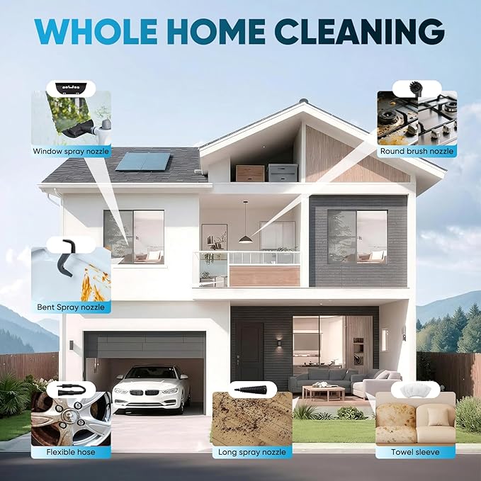 Steam Cleaner Handheld Pressurized Steamer 1050W 230°F Fast Heating with 9 Accessories Multi-Surface Steam Cleaner for Home Car Tile &amp Grout Windows Upholstery (5 Towel Sleeve)