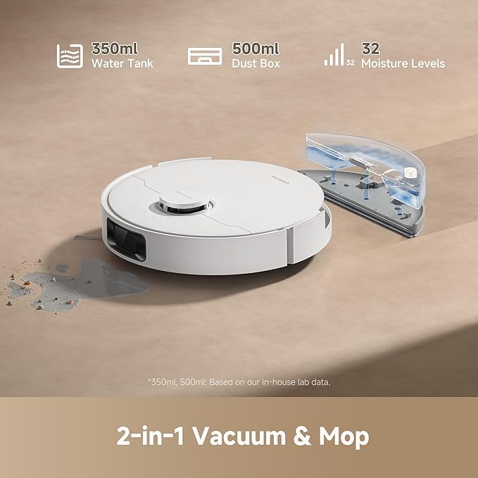 DREAME D20 Plus Robot Vacuum and Mop 13000Pa Suction Self-Emptying with 5L Dust Bag DuoBrush for Pet Hair LDS Mapping App &amp Voice Control 5200mAh Battery Ideal for Hard Floors &amp Carpet