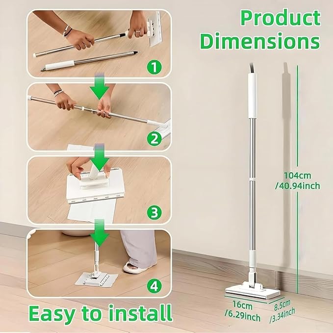 Clip to Grip Mini Mop Snap &amp Grip Zero-Touch Cloth Changing Mops Self-Squeeze Hands-Free Wet &amp Dry Cleaning mops for Kitchen Bathroom Desktop &amp Small Spaces (2 mop + 20 Cloths)