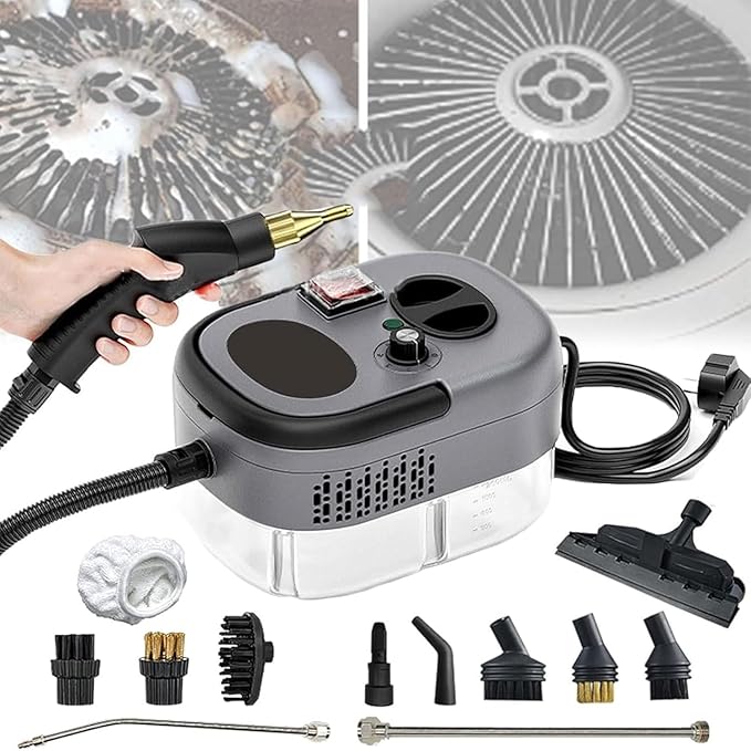Portable Cleaning Steam Machine 2500W Handheld Steam Cleaner with 1200ML Water Tank 6 Wind Speed Adjustment and 105℃ High Temperature Steam 15 Seconds Quick Heating for Kitchen Furniture