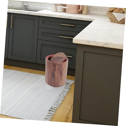 ABOOFAN Wood Grain Round Trash Can with Flip Lid Medium Capacity Garbage Bin for Home Use Compact Wastebasket for Living Room Kitchen and Bathroom Management