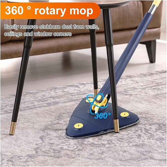 Extendable Triangle Mop 360° Rotatable Foldable Adjustable 130 Cm Self Water Squeezing Wall Floor Wet Dry Ceiling Cleaning Tools(Blue 2cloth)