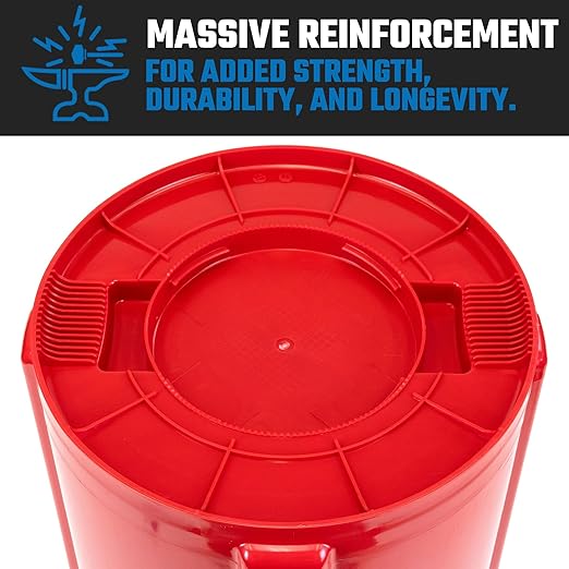 Magnum 55 Gallon Trash Can High-Vis Red Construction Grade Heavy Duty Plastic Jobsite Ready for Handling and Holding Garbage CMTC-C000-55R05 (5 Pack)