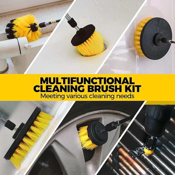 Holikme 30Pack Drill Brush Attachments SetScrub Pads &amp Sponge Power Scrubber Brush with Extend Long Attachment All Purpose Clean for Grout Tiles Sinks Car Polishing Pads