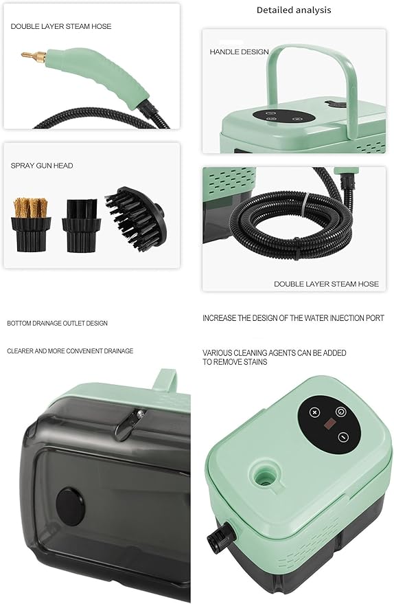 Handheld Steam Cleaner1500W High-Pressure Steamer for Cleaning 15s Fast Heat-Up1.3L Large Tank6-Level Adjustable HandlePortable Steam Cleaner for HomeCarFurnitureBathroom