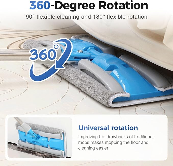 Flat Mop with Stainless Steel Handle with Reusable Washable Mop Cloths 2025 Professional Microfiber Mops Floor Cleaning Mops 4 Reusable Washable Pads (Rose Two mops)