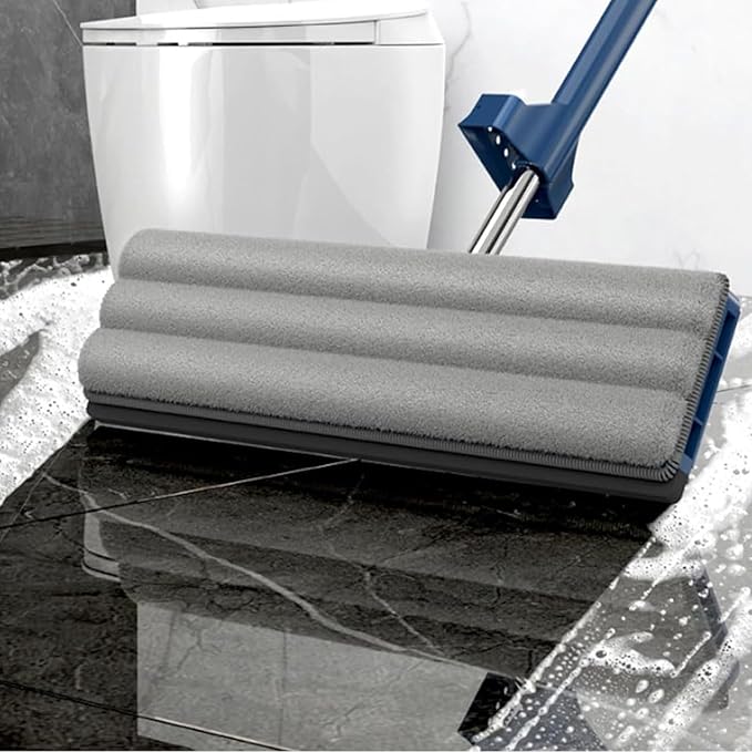 Self Wringing Magic Mop Large Flat Mop Effortless Cleaning Magic Self-Wringing Mop for Wet and Dry Use with Rag 1pc 12027(Blue 2rag)