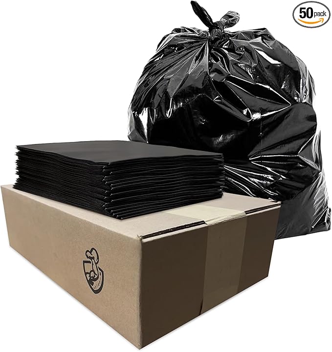 50-Pack 55-60 Gallon Heavy Duty Trash Can Bags - 2 Mil -38 * 56-Ultra Durable Leak Proof Black - Ideal for Kitchen Commercial Building Sanitation Hotel Property - Made in the USA-950