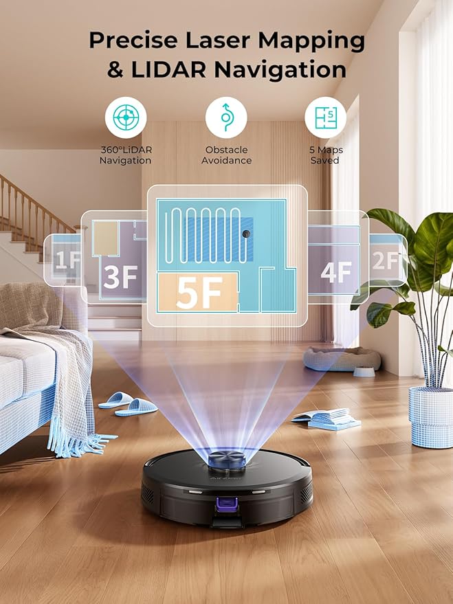 Robot Vacuum and Mop Upgraded Bagless Robot Vacuum Cleaner with Self-Emptying 6000Pa Robotic Vacuum with LiDAR Navigation Smart Mapping Schedule App/Alexa Control for Carpet/Pet Hair Q20 Ultra