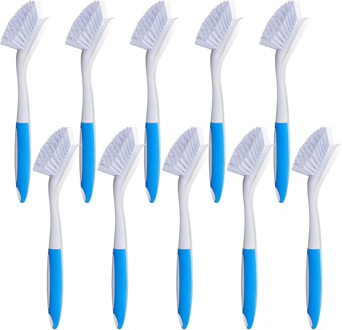 Hsei 10 Pcs Blue Kitchen Scrub Dish Brush Bulk with 11 Inch Anti Slip Handle Cleaning Dish Scrubber with Stiff Bristles Washing Scrub Brushes for Housekeeping for Pots and Pans Kitchen Sink
