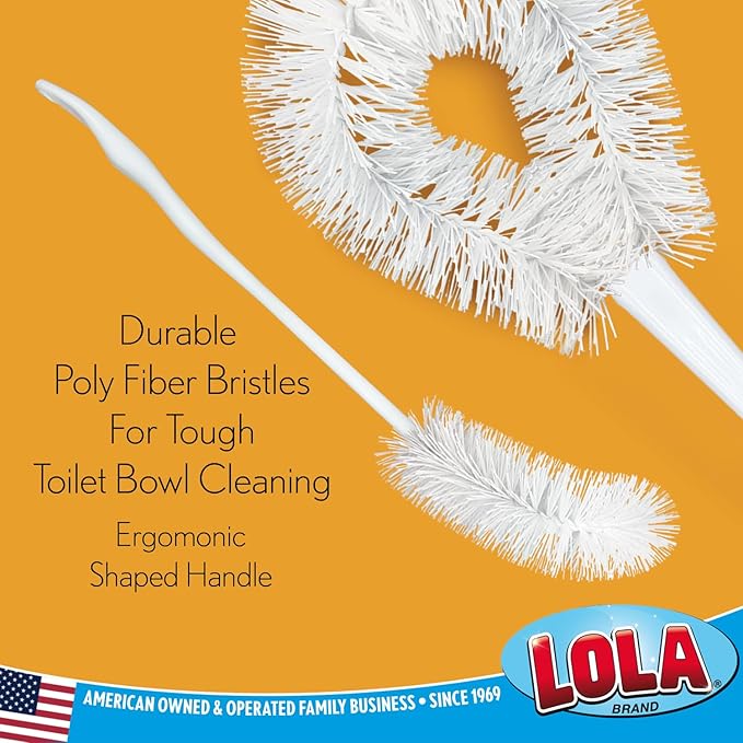 LOLA Toilet Bowl Brush w/Curved Head 4 Pack Coated Wire Durable Poly Bristles Reaches Under Toilet Bowl Rim