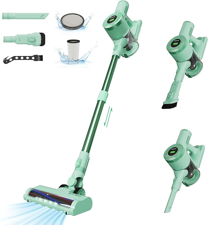 Cordless Vacuum Cleaner Stick Handheld 2200mAh Rechargeable Battery 30KPa Lightweight Small Vac Electirc Broom 40Mins Runtime for Home Hard Floor Carpet Pet Hair Cleaning LED Screen