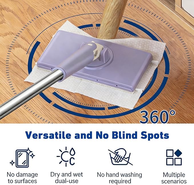 Snap Grip Mini MopCloth Changing Mini Mop360 Rotating Wet Dry for Whole House CleaningFoldable 35inch Retractable Long Handle Mopping Stick (White1*p+6*Cloth)