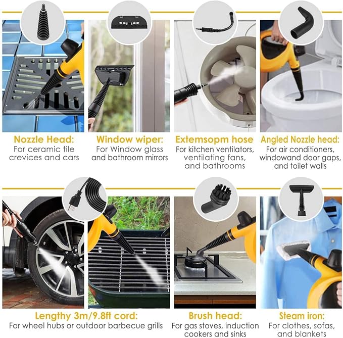 Handheld Pressurized Multi-Surface Steam Cleaner Ease of Cleaning 100% Chemical-Free Steam Cleaner for Home with 11pcs Accessories Portable Steamer for Deep Cleaning Tile Grout Window CouchCar