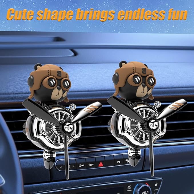 2Pcs Car Air Fresheners Cute Bear Pilot Automotive Air Outlet Creative Car Perfume Diffuser Automotive Accessories Air Vent Decoration with 8 Fragrant Tablets (Black 5+Black 5)