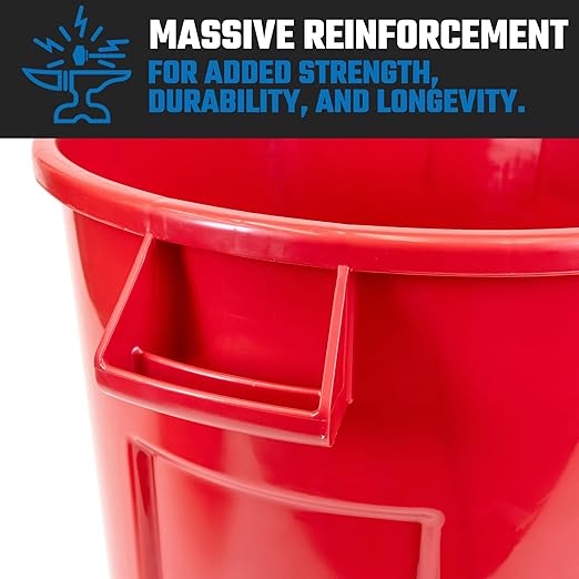 Magnum 32 Gallon Trash Can High-Vis Red Construction Grade Heavy Duty Plastic Jobsite Ready for Handling and Holding Garbage CMTC-C000-32R01 (1 Pack)