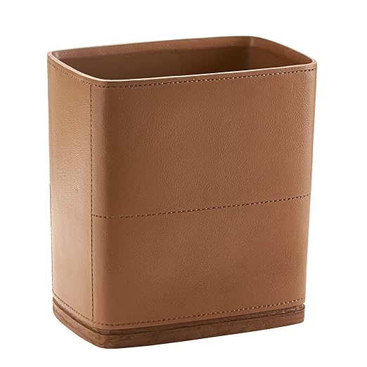 Polytree Bathroom Trash Can 1.8 Gallon(7 Liter) Small Kitchen Garbage CanDecor Wastebasket for Bedroom OfficeBrown （Resin-Imitated Leather Effect）