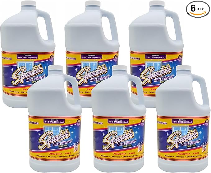 Sparkle Glass Cleaner Refill 1 Gallon (128 Fl Oz) – Ammonia-Free Heavy Duty Streak-Free Formula for Windows Mirrors &amp Glass (Pack of 6)