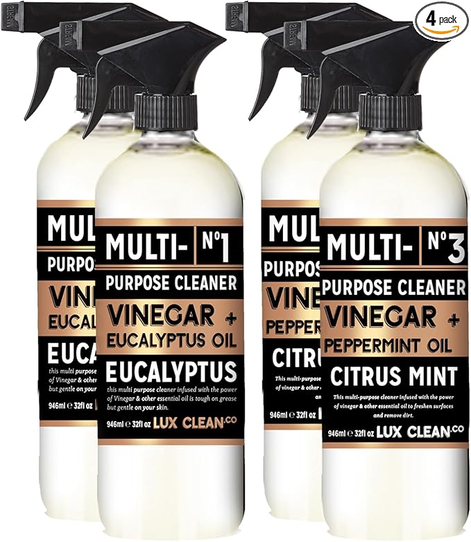 Lux Clean Multi-Purpose Cleaners Vinegar with Eucalyptus and Peppermint | 32 Fl Oz Bottles Pack of 4 | Home and Body Company