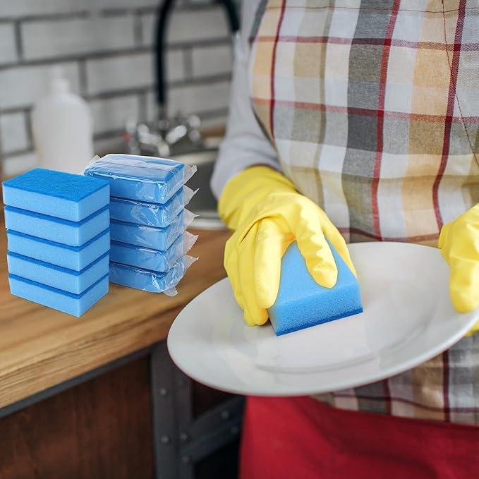 50 Pcs Individually Wrapped Sponges Uncompressed Non Scratch Scrouing Sponges for Household Cleaning Dishes Kitchen Airbnb Apartment Car Bike Blue