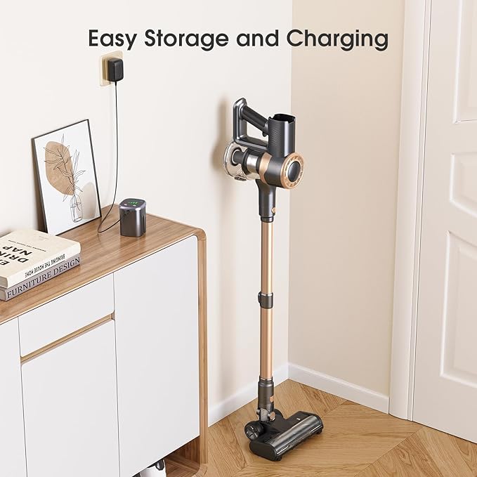 Cordless Vacuum Cleaner 30Kpa Stick Vacuum with Anti-Tangle Brush and Green Headlight Self-Standing Up to 45Mins Runtime Wireless Vacuum Cleaner for Pet Hair Carpet Hard Floor Home