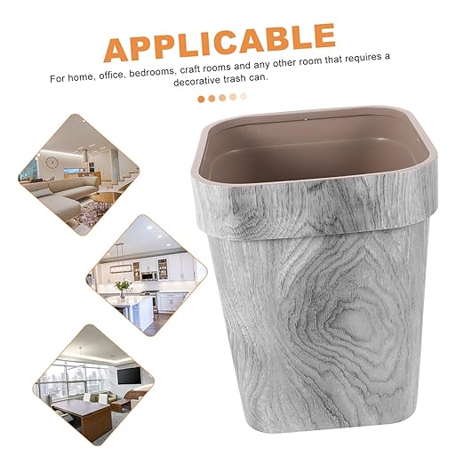 Rustic Wood-Style Trash Can Large Square Wastebasket Gray for Home Office Bedroom Kitchen Smooth Surface Container