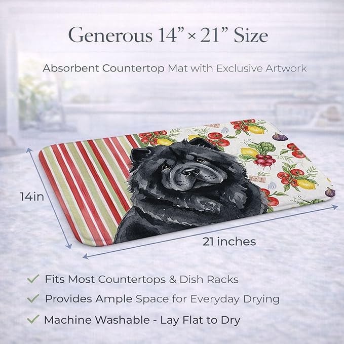 Caroline's Treasures Black Chow Chow Vegetables Dish Drying Mat Absorbent Dish Drying Mat Pad for Kitchen Counter Dish Drainer Mat for Countertop 14 x 21 Multicolor