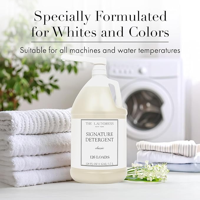 The Laundress Luxury Laundry Detergent Gallon Pump 126 Loads Scented Signature Classic Fragrance Concentrated Triple Enzyme Deep Cleaning and Targeted Stain Remover 96% USDA Biobased Product