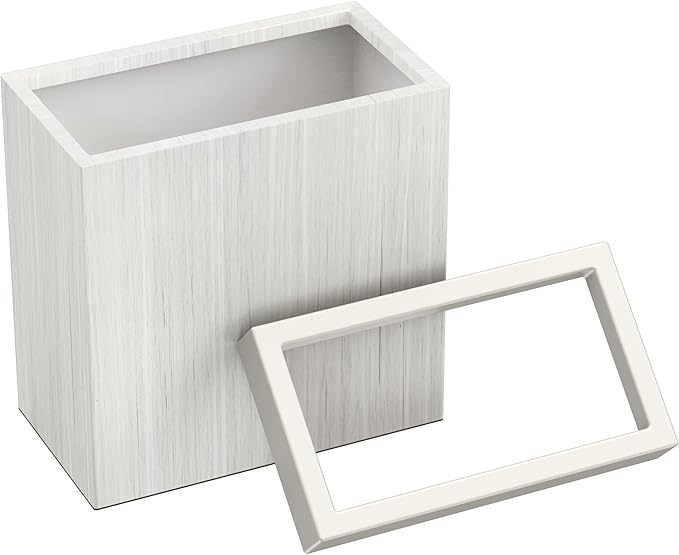 Gatco Small Bathroom Trash Can with Lid Rectangle 3 Gallon Wastebasket Under Sink White Oak with Matte White for Bathroom Bedroom Office (1943W)