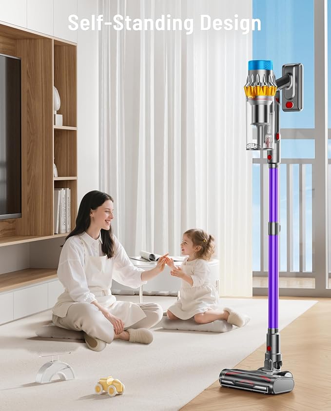 Cordless Vacuum Cleaner 650W 55KPA 70Min Powerful Vacuum Cleaners for Home Self-Standing Stick Vacuum Cordless Rechargeable/ Anti-Tangle/OLED Screen/1.8L Cup for Home Pet Hair/Carpet/Hardwood Floor