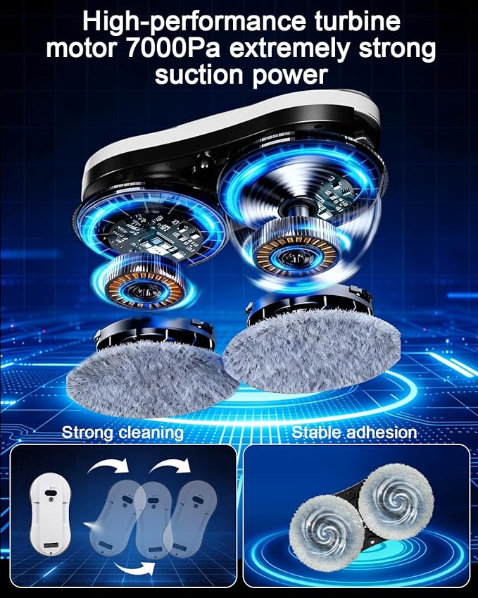 Window Cleaning Robot Automatic Window Cleaner Robot with Dual Spray-50ml Tank Edge Detection Intelligent Path Planning 3000pa Strong Suction Anti-Drop Protection