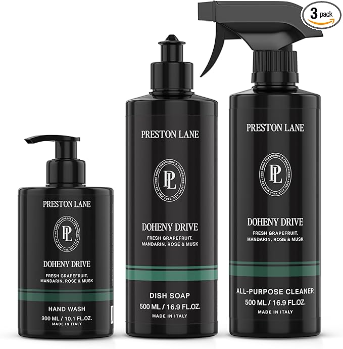 Preston Lane Luxury Kitchen Set – Hand Wash Dish Soap &amp All-Purpose Cleaner | Plant-Powered Cleaning Essentials Bundle with Fine Italian Fragrance Doheny Drive Scent