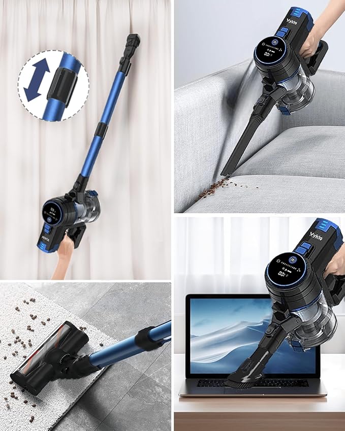 V8 Cordless Vacuum Cleaner Powerful Suction Stick Vacuum 55Mins Runtime Wireless Lightweight Handheld Vacuum Cleaner for Home Hardwood Floor Carpet Car Pet Hair Cleaning (Blue)