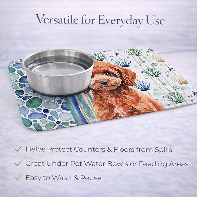 Caroline's Treasures Miniature Red Poodle Coastal Sea Glass Dish Drying Mat Absorbent Dish Drying Mat Pad for Kitchen Counter Dish Drainer Mat for Countertop 14 x 21 Multicolor