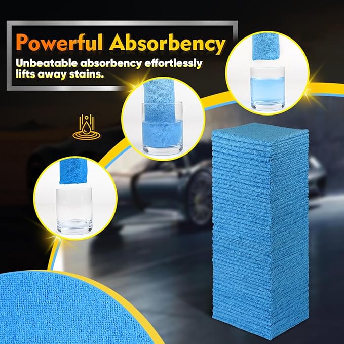 HOMEXCEL Blue Microfiber Cleaning Cloths 100 Pack Reusable Cleaning Rags Shop Towels - Bulk Multipurpose Microfiber Towels Lint Free Cleaning Towels for Car House &amp Kitchen 11.5 x 11.5 inch