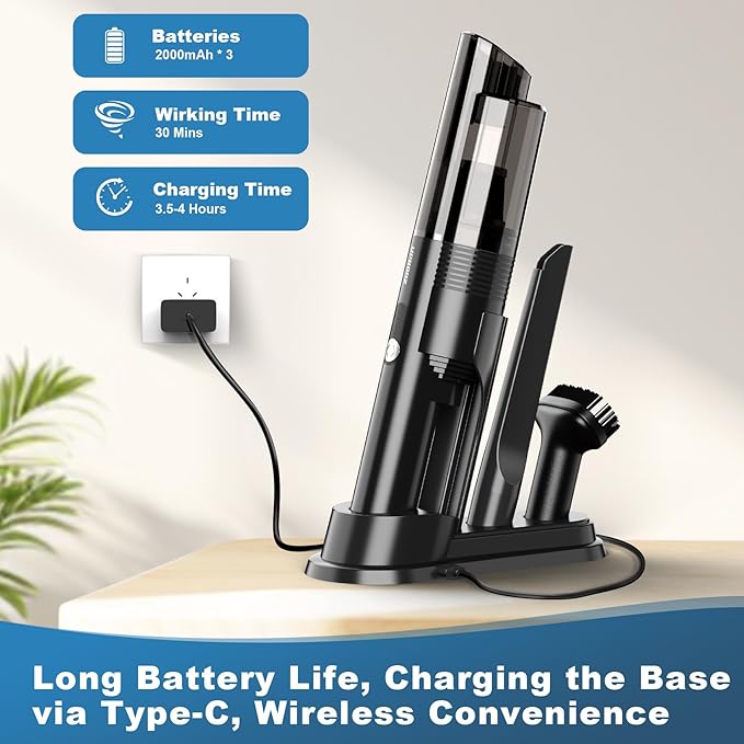Handheld Vacuum Cordless10KPA Powerful Suction Car Vacuum with 2-Speed Vacuum Cleaner with Charging Dock Portable Lightweight 4-in-1 Mini Hand Held Vacuum for Car Home Pet Office and Pet Hair