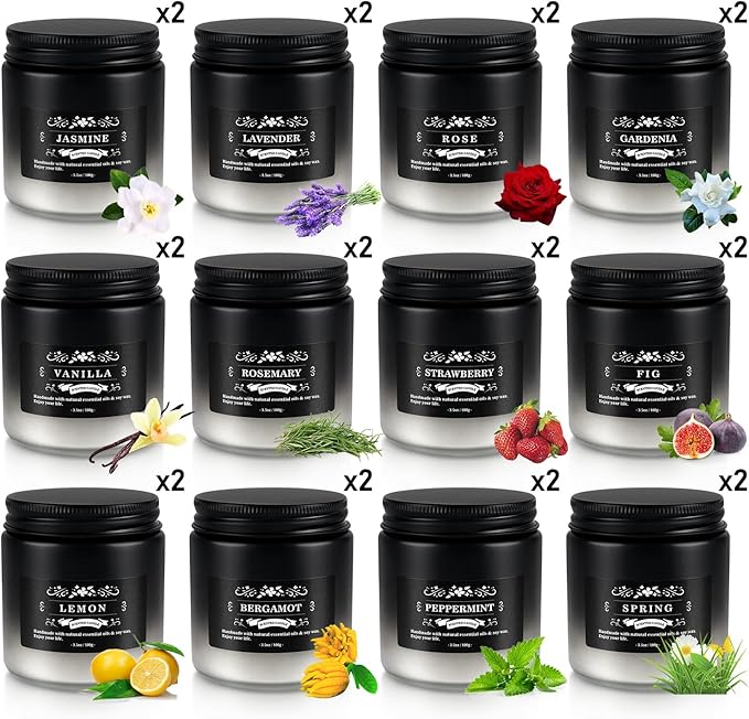 Scented Candle Set 24 Pack Black&ampWhite Candle for Home Scented Odor Eliminating Stress Relief Long Lasting Soy Wax Gift Set