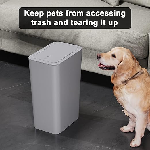 N. NETDOT Bathroom Trash Can with Lid 3 Pack Set 2 Packs 4 Gal Slim Kitchen Trash Can and 1 Pack 2.6Gal Garbage Can Small Trash Bin/Waste Basket for Bedroom (Grey Pack of 3)