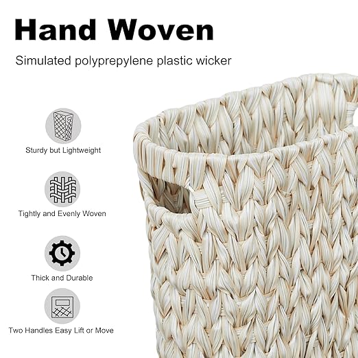 Wicker Trash CanBathroom Trash CanWaterproof Wicker Waste Basket for BathroomNarrow Small Waste Basket for BedroomOffice Cream White 5 Gallon