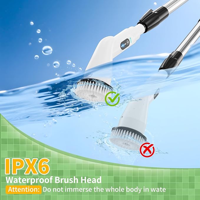 Electric Spin Scrubber - Household Cleaning Brush with 8 Heads 51.2in Extendable Pole Bathroom Scrubber for Stubborn Grease on Grill Stovetop &amp Bathtub 90Min Runtime - Type B