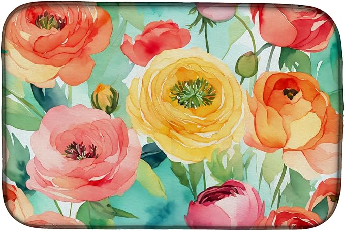 Caroline's Treasures DAC1605DDM Ranunculus in Watercolor Dish Drying Mat Absorbent Dish Drying Mat Pad for Kitchen Counter Dish Drainer Mat for Countertop 14 x 21 Multicolor