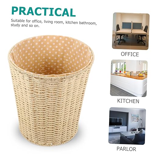 VOSAREA Rattan Woven Storage Basket Wastebasket Sundries Basket Pastoral Style Random Style