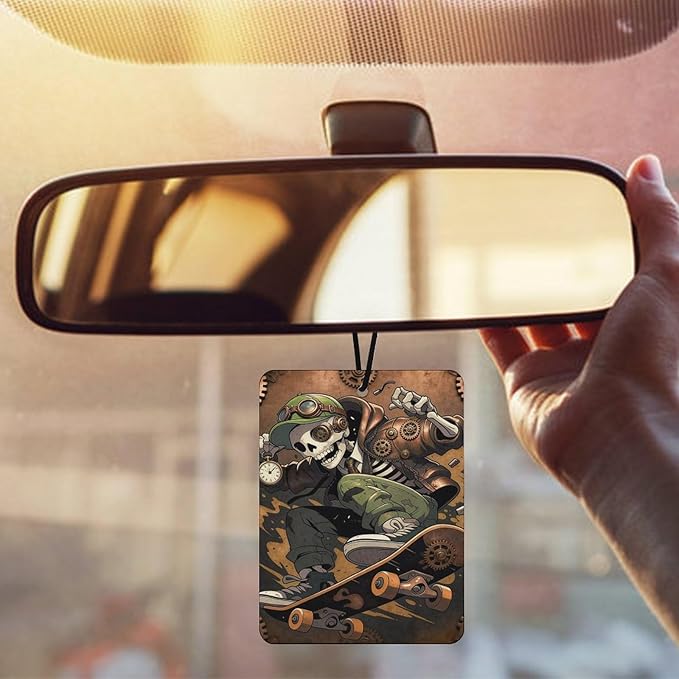 5PCS Car Air Freshener Hanging Personalized Double Sided Steampunk Skull Car Fresheners Long Lasting New Cars Scents Cute Automotive Freshies for Closets Drawers (tea)