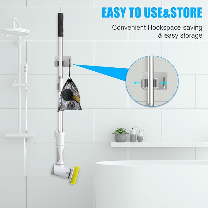 Electric Spin Scrubber Scrub Brush Dual Speed Power Shower Scrubber with 6 Replacement Head Cordless Cleaning Brush with Extension Handle for Bathtub Grout Tile Floor White
