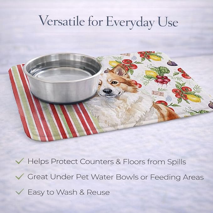 Caroline's Treasures Tan Icelandic Sheepdog Vegetables Dish Drying Mat Absorbent Dish Drying Mat Pad for Kitchen Counter Dish Drainer Mat for Countertop 14 x 21 Multicolor
