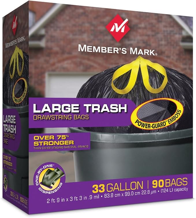 Member's Mark Member's Mark 33-Gallon Power-Guard Drawstring Trash Bags 90 Ct